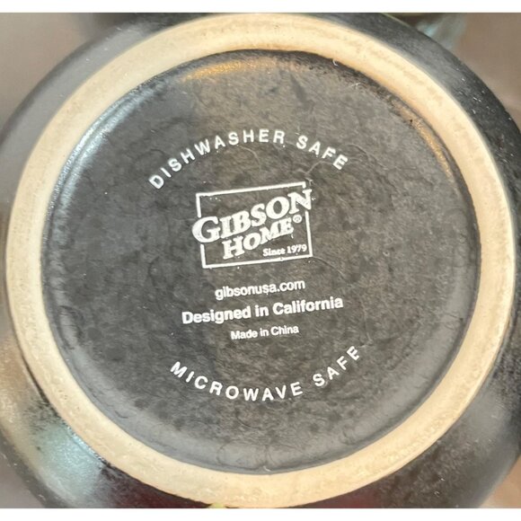 Set Of 4 Gibson Home Black Floral Ceramic Mugs With Multicolor Interiors Dishwas - Picture 3 of 11